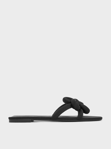 Clover-Knot Slide Sandals, Black Textured, hi-res