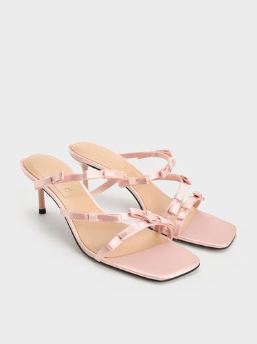 Jessy Recycled Polyester Bow Heeled Sandals, Pink, hi-res
