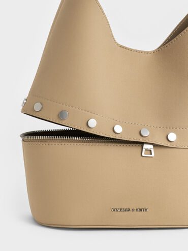 Bobbie Twill Studded Convertible Two-Way Bucket Bag, Toasted Sand, hi-res