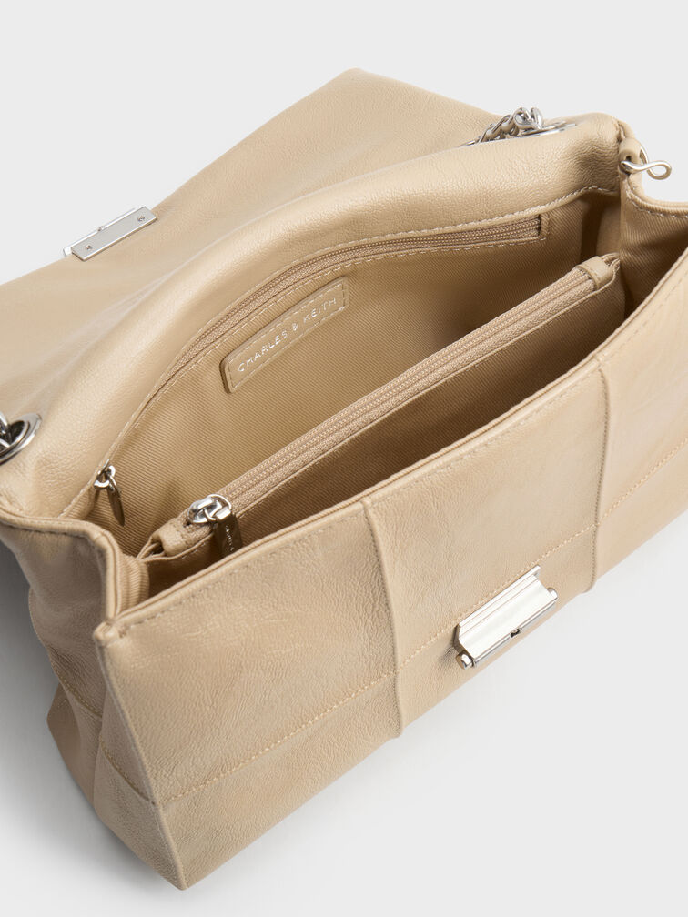 Delfina Quilted Chain-Strap Shoulder Bag, Sand Beige, hi-res