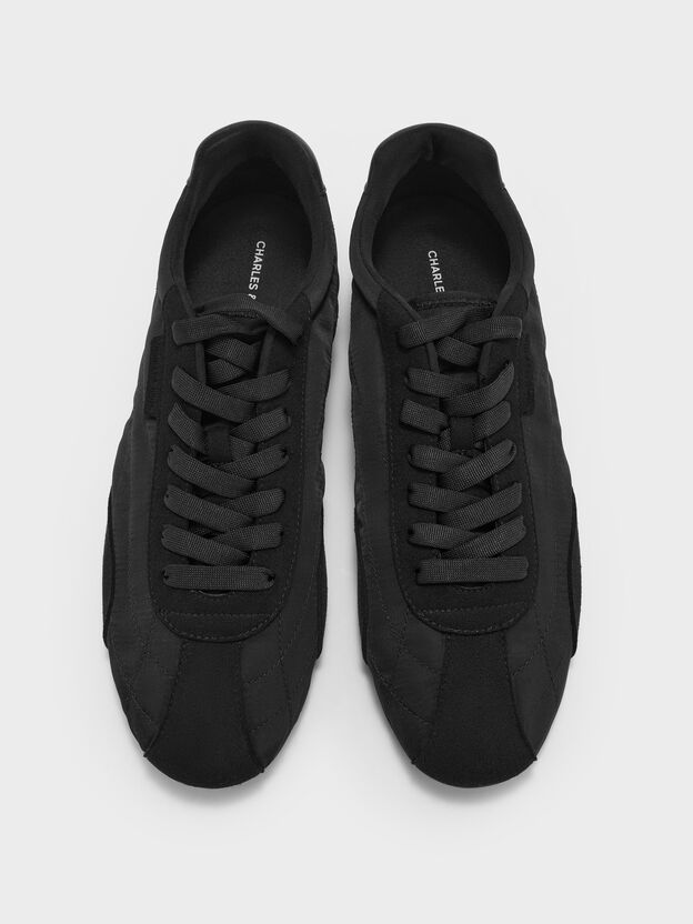 Nylon Contrast-Panel Low-Top Sneakers, Black Textured, hi-res