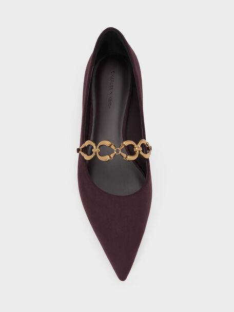 Faux Suede Metallic-Accent Ballet Flats, Burgundy, hi-res
