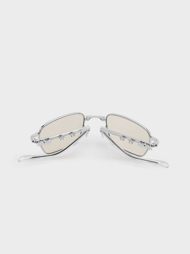 Paige Rectangular Sunglasses, Silver, hi-res