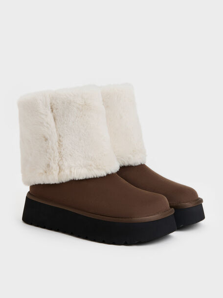 Floyd Faux Suede Fur-Trim Platform Boots, Dark Brown Textured, hi-res