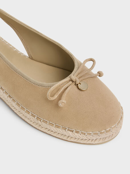 Faux Suede Bow Slingback Espadrilles, Sand, hi-res