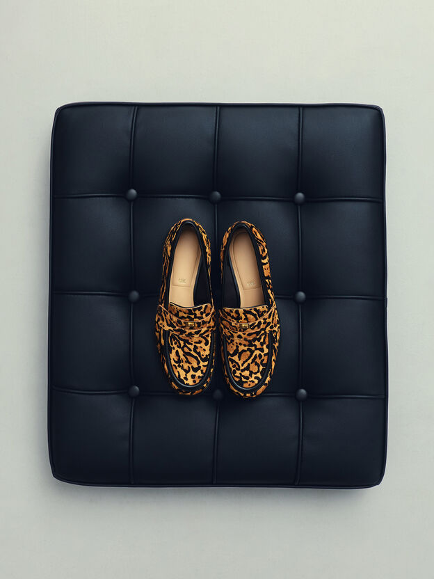 Georgina Calf Hair Leopard-Print Penny Loafers, Animal Print Brown, hi-res