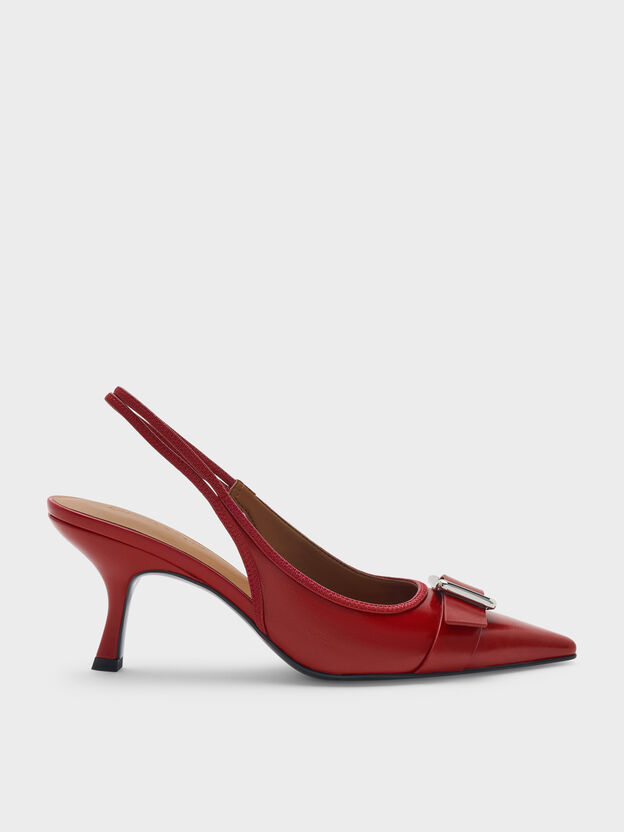 Anita Buckled Pointed Slingback Pumps, Red, hi-res