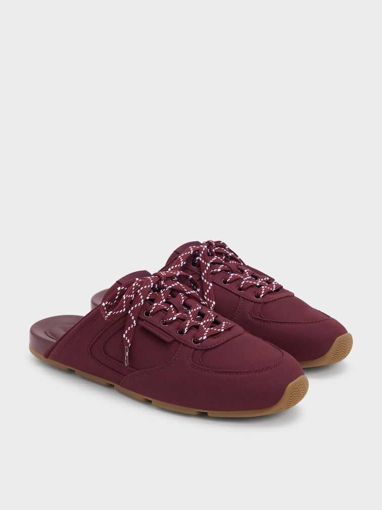 Lace-Up Slip-On Sneakers, Burgundy, hi-res