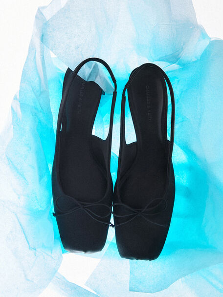 Sadira Satin Slingback Pumps, Black Textured, hi-res