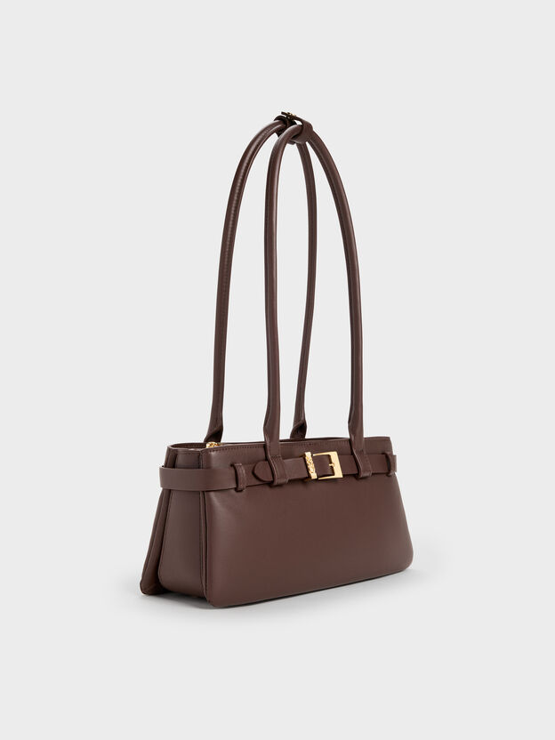 Jody Leather Belted Shoulder Bag, Dark Brown, hi-res