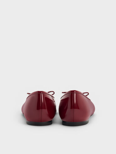Barbara Patent Pearl-Embellished Bow Ballet Flats, Red, hi-res