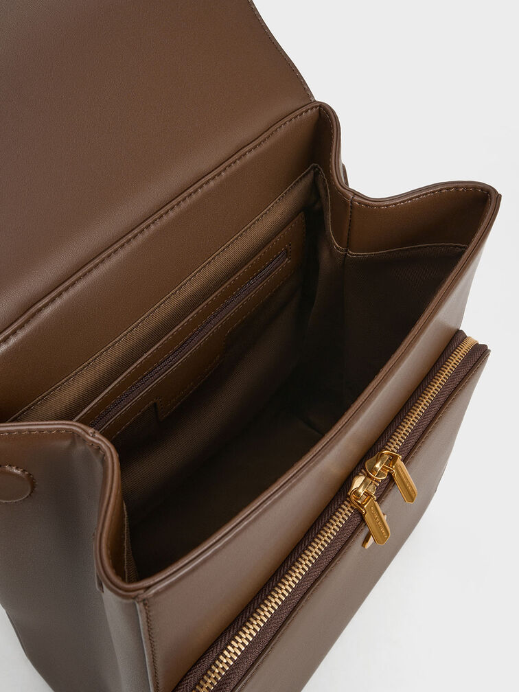 Octavia Front Flap Structured Backpack, Dark Brown, hi-res
