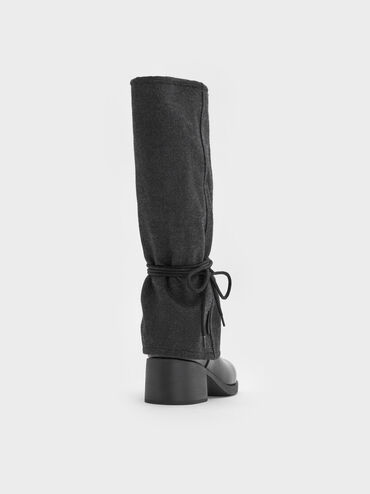 Felt Tie-Around Knee-High Boots, Dark Grey, hi-res