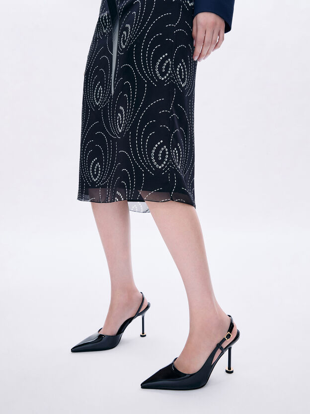 Wynn Patent Pointed-Toe Sculptural-Heel Slingback Pumps, Black Patent, hi-res
