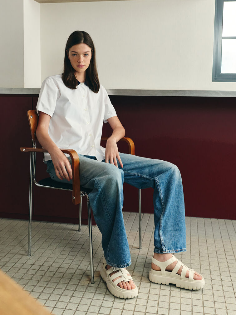 Platform Caged Sandals, Chalk, hi-res