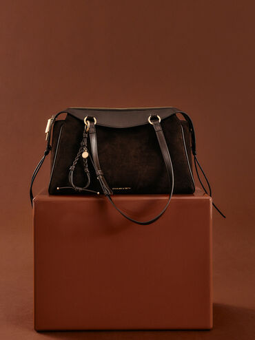Haylen Braided-Charm Shoulder Bag, Espresso Brown, hi-res