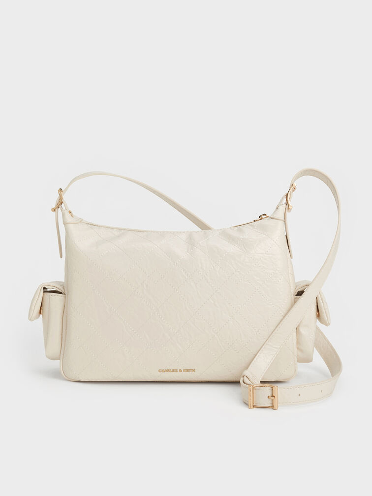 Duo Quilted Side-Pocket Shoulder Bag, Cream, hi-res