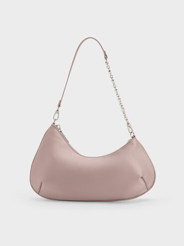 Dion Satin Chain-Handle Asymmetric Shoulder Bag, Blushed Mauve, hi-res
