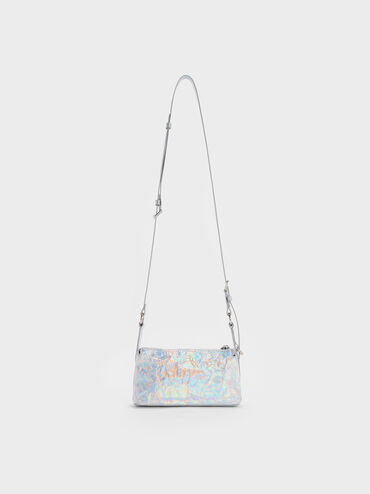Lark Holographic Crinkle-Effect Shoulder Bag, Prism Silver, hi-res