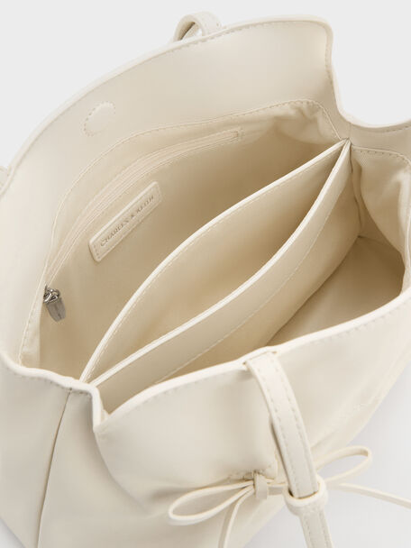 Reese Ruched Bow Shoulder Bag, Cream, hi-res