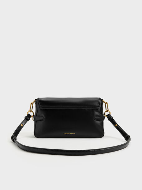 Gwynne Metallic-Buckle Belted Shoulder Bag, Black, hi-res