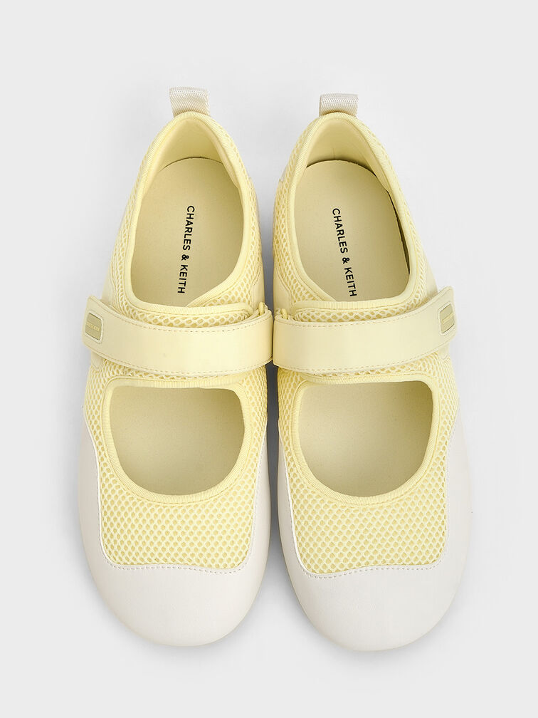 Mesh Contrast-Panel Mary Jane Sneakers, Yellow, hi-res