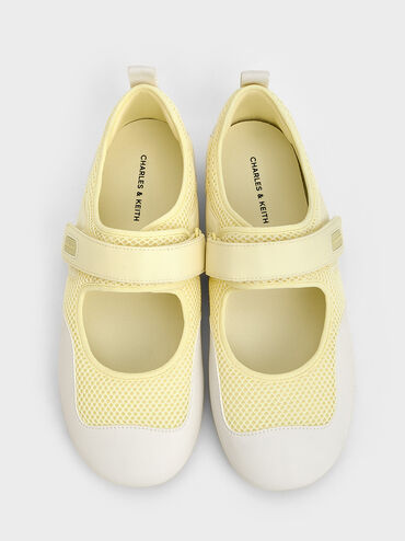 Mesh Contrast-Panel Mary Jane Sneakers, Yellow, hi-res