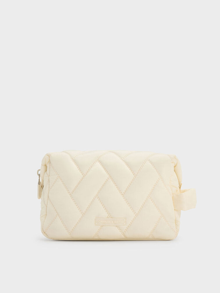 Nylon Chevron Pouch, Cream, hi-res