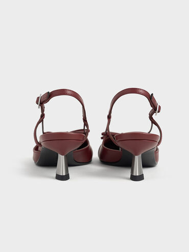 Patent Cap-Toe Bow Slingback Pumps, Burgundy, hi-res