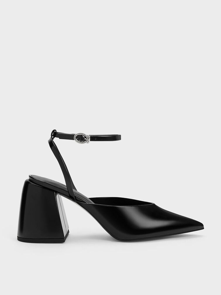 Chunky Heel Ankle-Strap Pumps, Black Box, hi-res