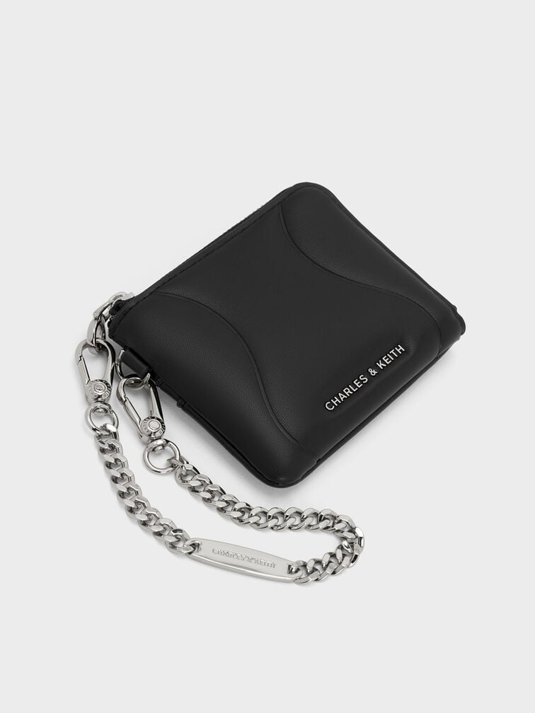 Nelly Wavy-Panel Chain-Strap Wristlet, Noir, hi-res