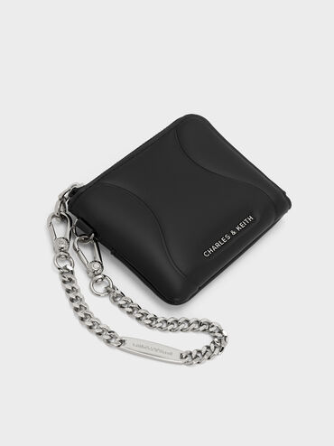Nelly Wavy-Panel Chain-Strap Wristlet, Noir, hi-res