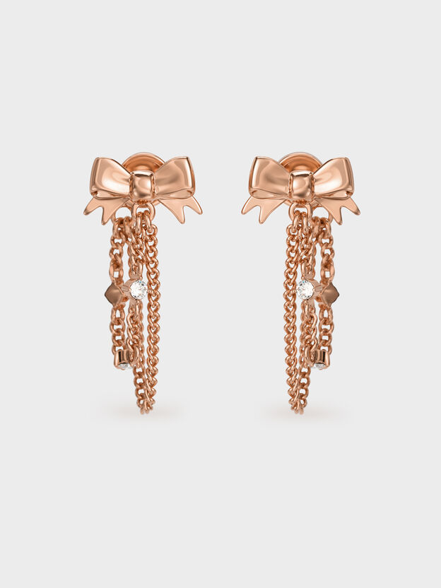 Paige Crystal-Chain Bow Drop Earrings, Rose Gold, hi-res