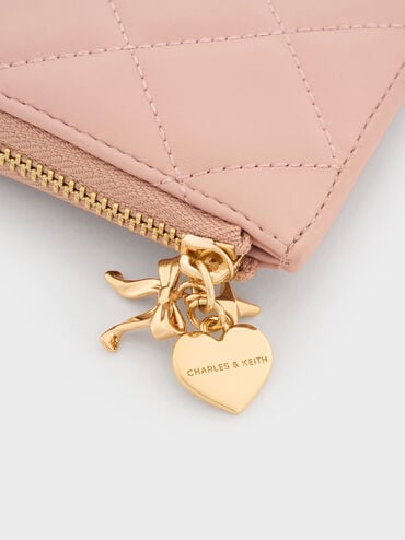Arrietty Quilted Bow-Heart Charm Zip-Around Wallet, Light Pink, hi-res
