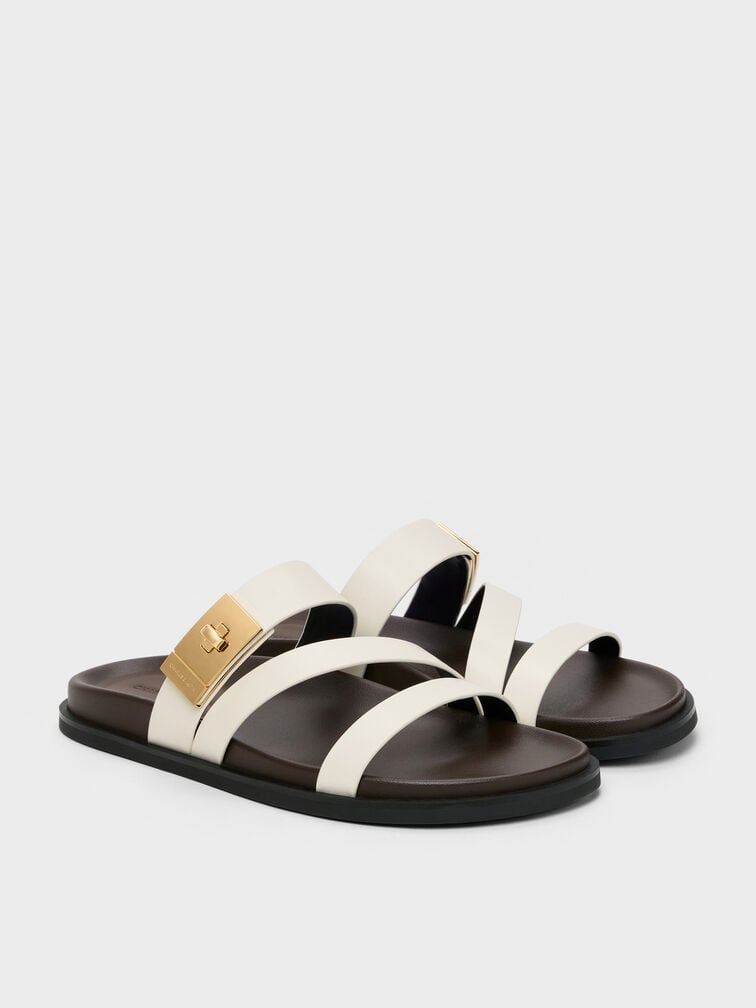 Aelin Metallic-Buckle Strappy Sandals, White, hi-res