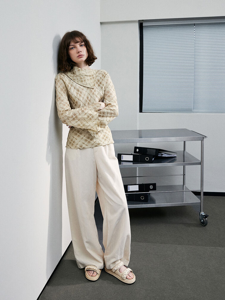 Tully Leather Ruched-Strap Sandals, Chalk, hi-res