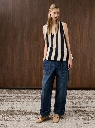 Gavyn Suede Shearling-Lined Boat Shoes, Beige, hi-res