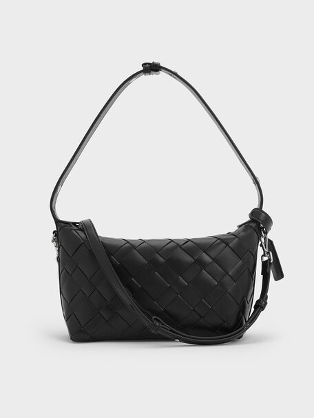 Ivette Woven Shoulder Bag, Noir, hi-res