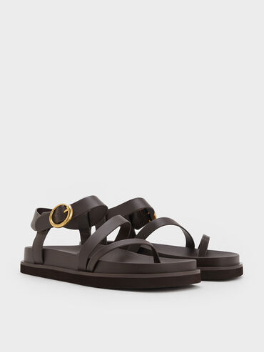 Buckled Ankle-Strap Strappy Sandals, Dark Brown, hi-res
