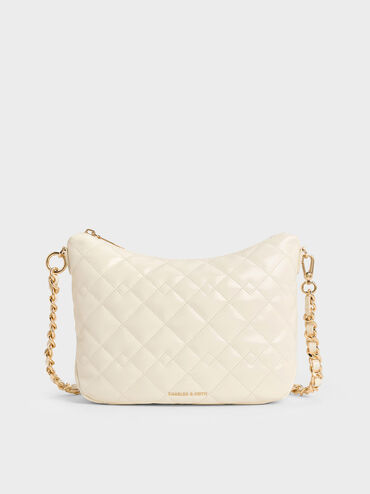 Duo Quilted Slouchy Hobo Bag, Cream, hi-res