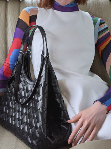 Ivette Woven Tote Bag, Noir, hi-res