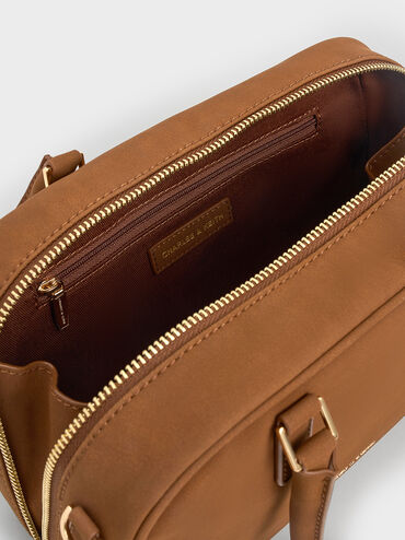 Sianna Textured Bowling Bag, Brown, hi-res