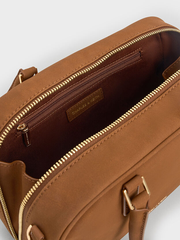 Sianna Textured Bowling Bag, Brown, hi-res