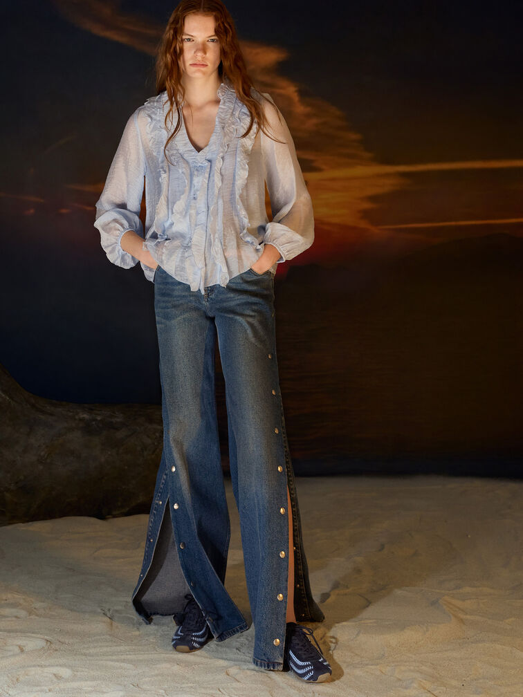 Jace Crochet & Suede Flower Sneakers, Blue, hi-res