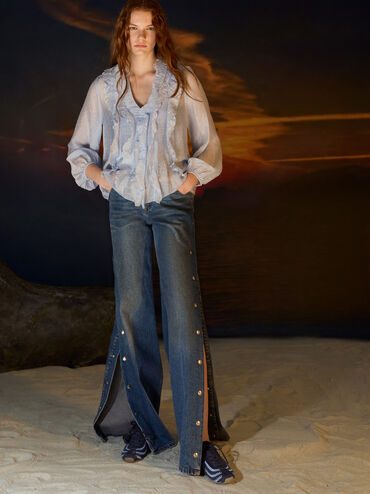 Jace Crochet & Suede Flower Sneakers, Blue, hi-res