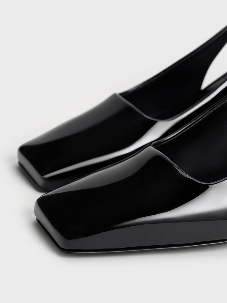 Patent Square-Toe Slingback Pumps, Black Patent, hi-res