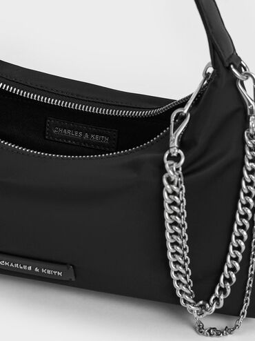 Nylon Chain-Link Trapeze Shoulder Bag, Noir, hi-res