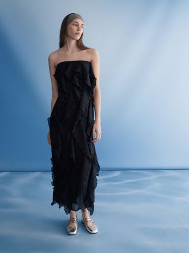 Metallic Triple-Strap Mary Janes, Silver, hi-res