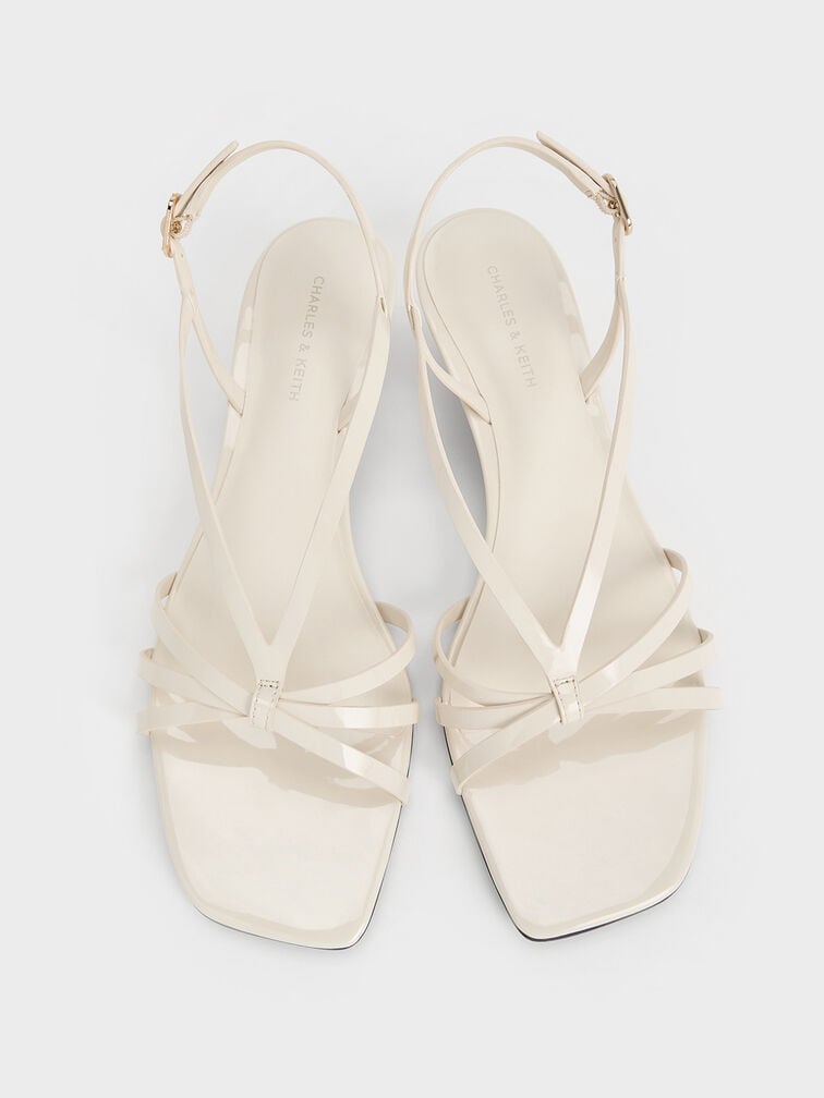 Patent Kitten-Heel Strappy Sandals, Chalk, hi-res