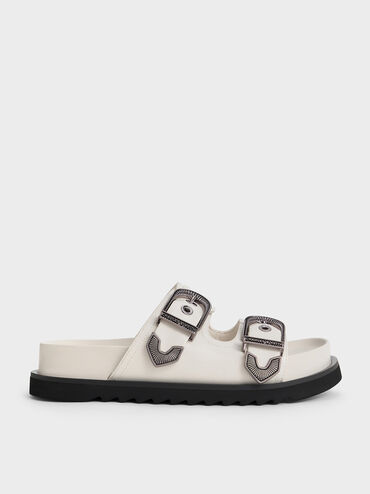 Kirke Buckled Double-Strap Sandals, White, hi-res